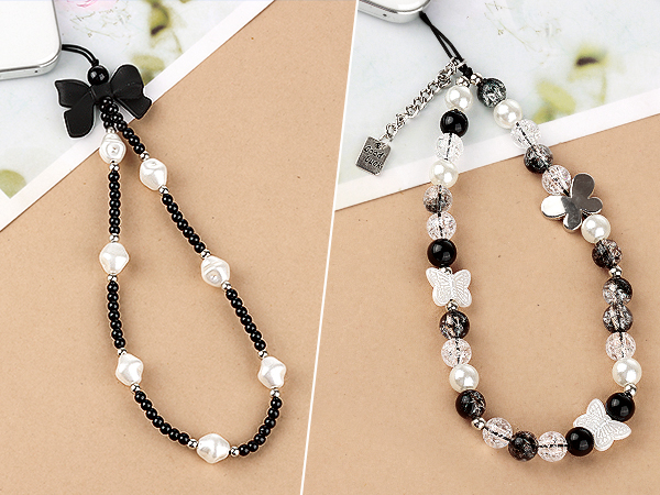 Draupnir Phone Charms Strap, Butterfly Bow Knot Beaded Phone Bracelet Strap