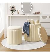 Vanity Stool Foot Stool, Round Ottoman with Storage Set of 2, Comfy Makeup Vanity Stools Chair Be...