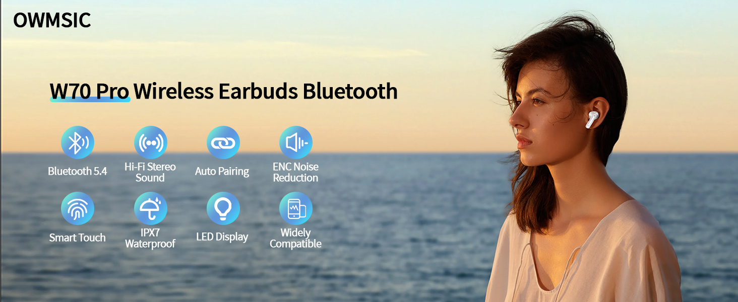 OWMSIC W70 Pro wireless ear buds function introduction