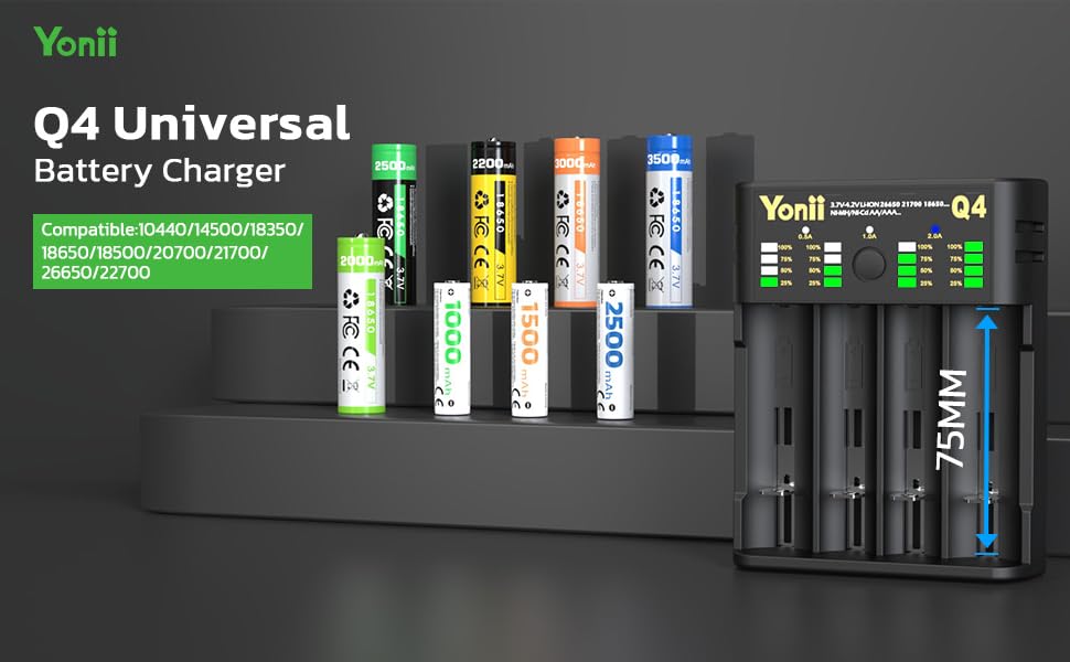 04 Universal Battery Charger Compatible:10440/14500/18350/18650/18500/20700121700/26650122700