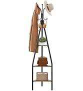 Hoctieon 3-Tier Coat Rack Freestanding with Hooks, Industrial Coat Tree Freestanding, Mordern Coa...