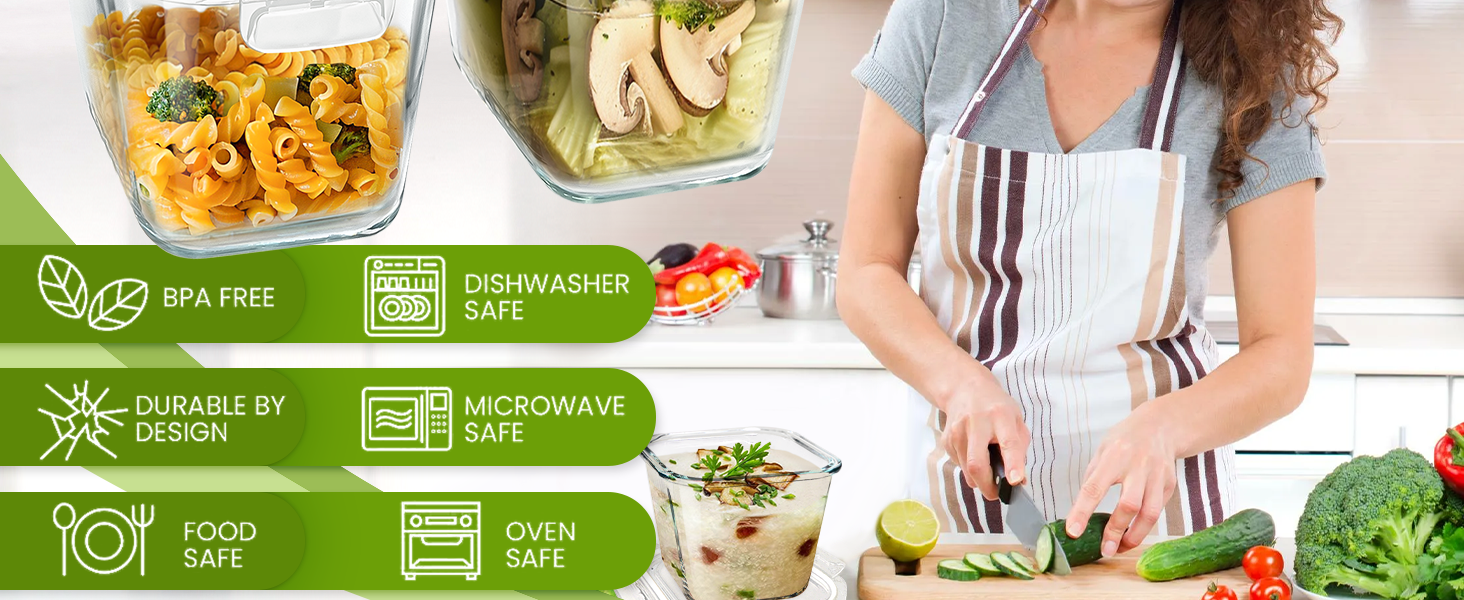Square Glass Soup Containers with Lids 4 Cup Glass Storage Containers for Lunch Glass Freezer