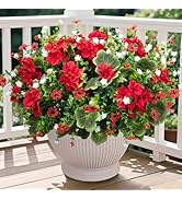 Ouddy Decor 18'' Artificial Geraniums Flowers for Outdoors, 10 Bundles Mixed Fake Silk Flowers Pl...