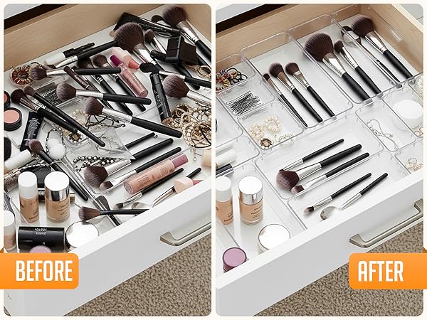 Drawer organizer before and after