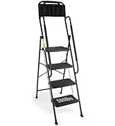 Valeo 4 Step Ladder with Handrails,500 Lbs Capacity,Folding Step Stool Ladder with Attachable Too...