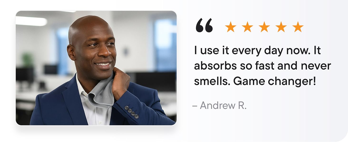 Customer review showing DRYKI pocket towel for sweat in everyday use