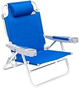 SUNNYFEEL Extra Wide 28" Low Beach Chair 5 Position Lay Flat, XL Oversized Portable Folding Campi...