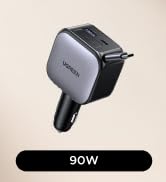 UGREEN 90W Retractable Car Charger, 3 in 1 USB C Car Phone Charger Fast Charging with Type C Cabl...