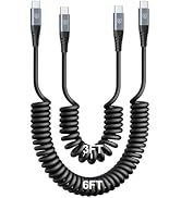 KIYODA 3FT & 6FT USB C to USB C Cable 2Pack - Coiled Type C Fast Charging Cable for Car, Compatib...
