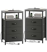 Huuger Nightstands Set of 2, 27.6 Inch End Tables with Charging Station, Side Tables with Fabric ...
