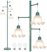 TOBUSA Green Floor Lamp for Living Room Bedroom, 3 Lights Vintage Standing Lamp with 3 LED Bulbs,...