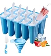 Silicone Popsicle Molds 10 Pcs Ice Pop Maker Molds with 10 Reusable Sticks, Cleaning Brush and Fu...