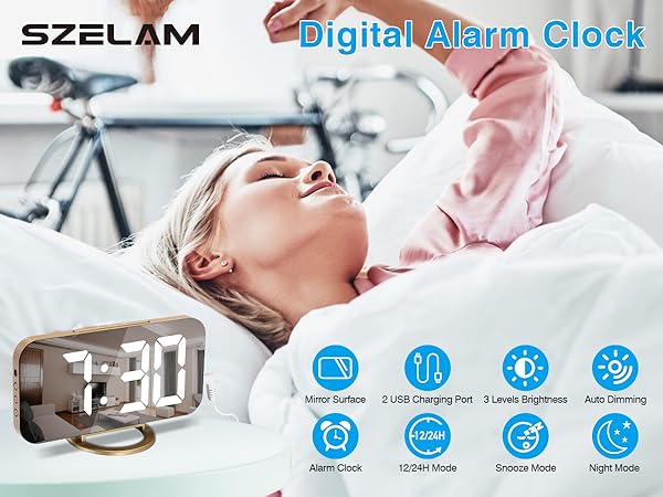 gold led mirror clock for kid girl