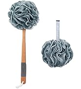 AmazerBath Shower Sponge Loofah Back Scrubber, PE Soft Mesh Loofah Body Scrubber with Long Wooden...