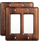 YDJSA 2-Pack Double Decorator Switch Plates and Outlet Covers, Solid Walnut Decorative 2-Gang Lig...
