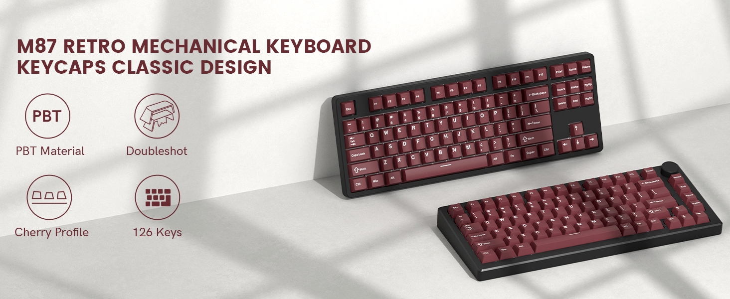 Double Shot PBT keycaps Set,Dark Red Keyboard caps,Cherry Profile Keycaps 60 65 75 100 Percent