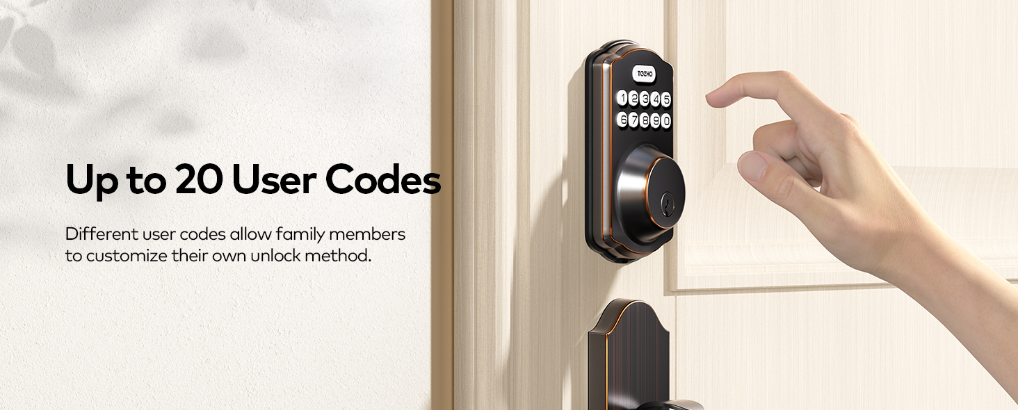 Supports up to 20 user codes, creating unique passwords for family, friends, couriers, and tenants