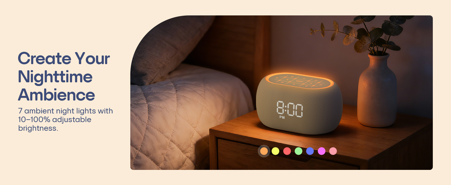 Alarm clock with 7 ambient night lights