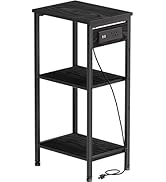 Asgolion Tall Nightstand with Charging Station, 3 Tier Narrow Tall End Table with Storage, Slim S...