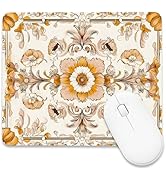 BLYKVGHQ Square Mouse Pad Boho Orange Flowers Mouse Mat Small Office Mouse Mat Non-Slip Rubber Ba...