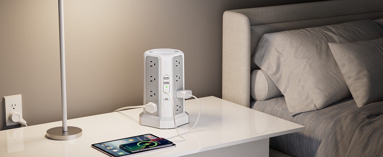 flat plug power strip tower for bedroom 