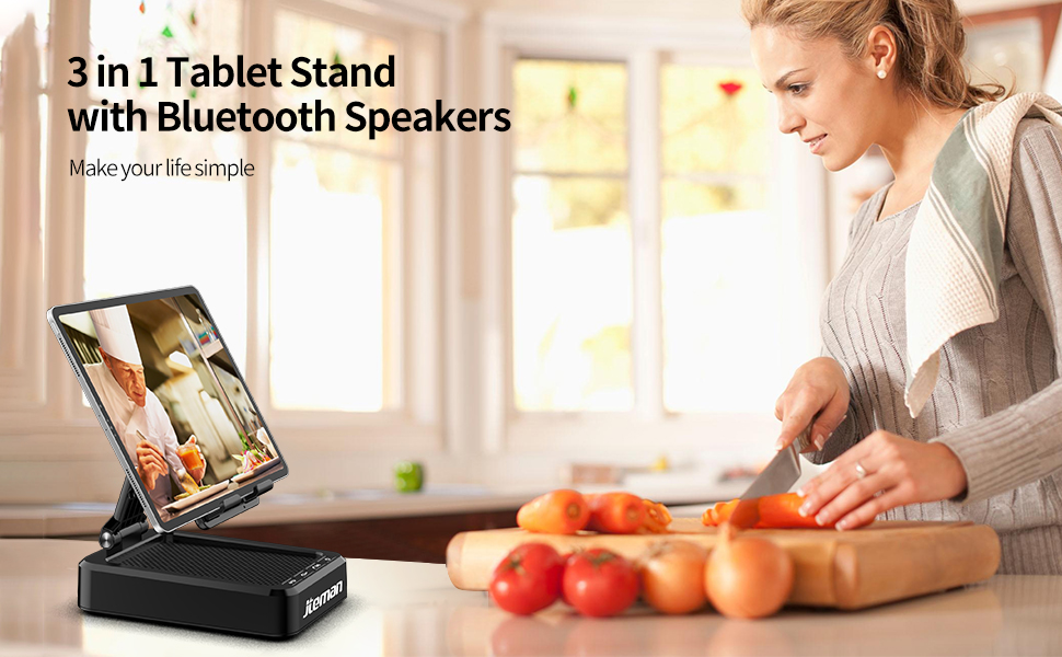 3 in 1 Desktop Tablet Stand with Bluetooth Speakers