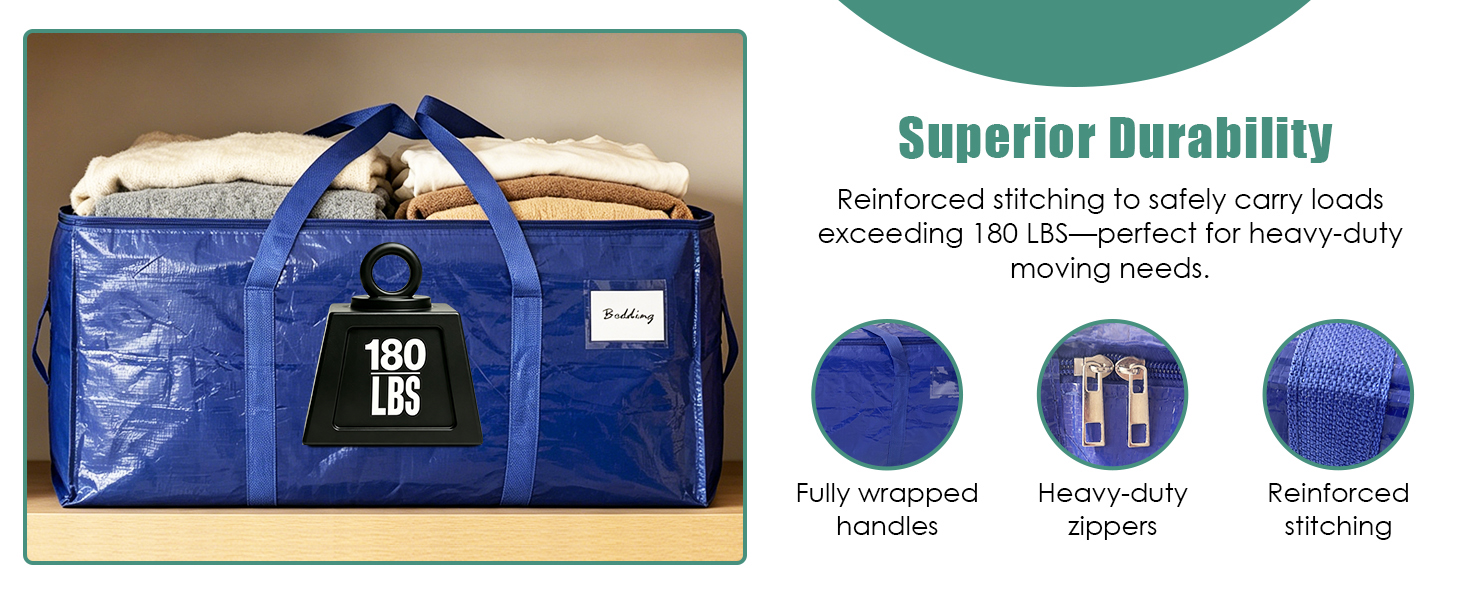 Extra Heavy Duty Large Moving Bags with Strong Zipper &amp;amp; Carrying Handles