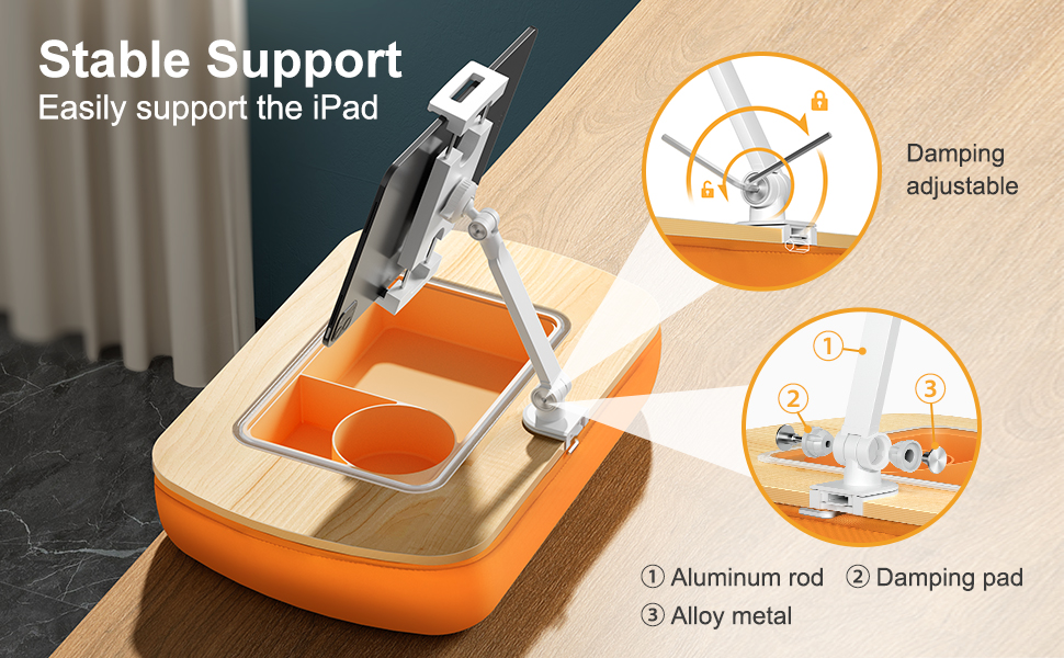 stable support Easily support the iPad, Damping adjustable,Aluminum rod,Damping pad, Alloy metal