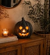 Fokuboo Fall &amp; Halloween Decorations for Home – Handmade Terracotta Pumpkin Jack O’ Lantern with ...