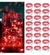 chzk 24 Pack Red Fairy Lights Battery Operated, 7ft 20 LED Mini String Twinkle Lights for Valenti...