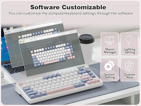 L75 mechanical keyboard infographic highlighting software customization features
