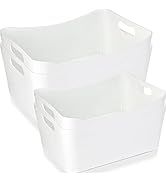 Peohud 4 Pack White Plastic Storage Bins, Pantry Organizer Bin with Handles, Open Storage Organiz...