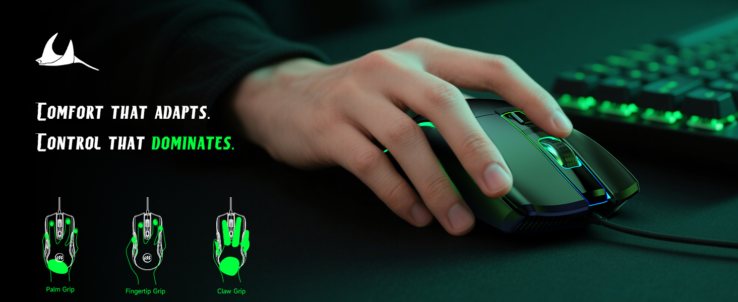 wired gaming mouse for palm grip