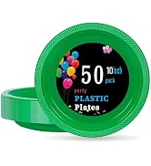 WELLIFE 10 Inch Plastic Plates Green 50 Count Disposable Plate for Party, Large Big Plates for Di...