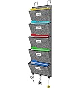 Over The Door Hanging Wall File Organizer Folders with 5 Pockets for Papers, Magazines, Office Su...
