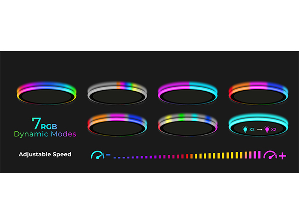 rgb multi color dynamic mode colorful led light ceiling flush mount fixture low profile round oval