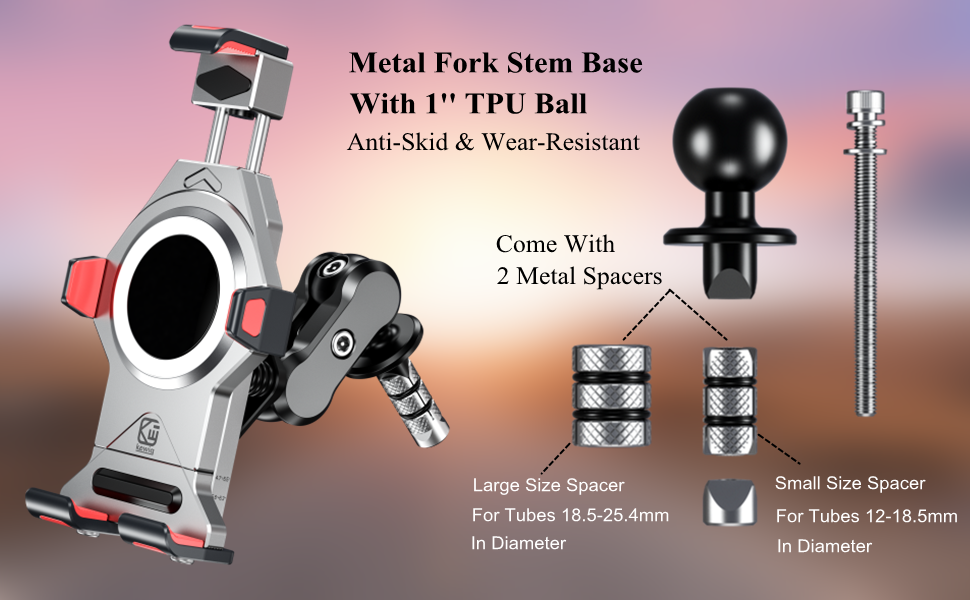 The motorcycle phone holder with metal fork stem ball base