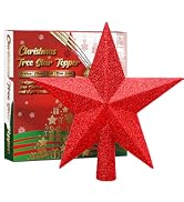 URATOT Glittered Christmas Star Tree Topper Christmas Decorative Holiday Treetop Shatterproof Sta...