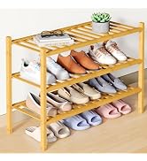 Smiry Bamboo Shoe Rack for Closet, 3 Tier Wooden Stackable Shoe Organizer, Free Standing Shoes St...