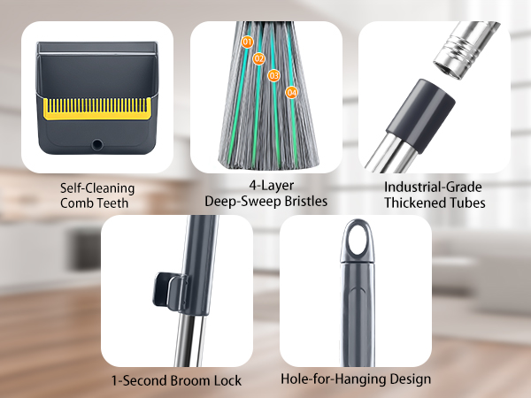 indoor broom with dustpan combo set
