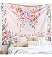 Jhdstore Butterfly Tapestry Wall Hanging Botanical Flowers Tapestry for Bedroom Aesthetic Room De...