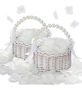 Ovveroche 2 Pcs Wedding Flower Girl Basket with Pearl Handle, Handwoven Cute Small Flower Basket ...