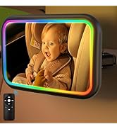 Baby Car Mirror with Light, 7 RGB Light Rear Facing Baby Car Seat Mirror with Remote Control Rech...