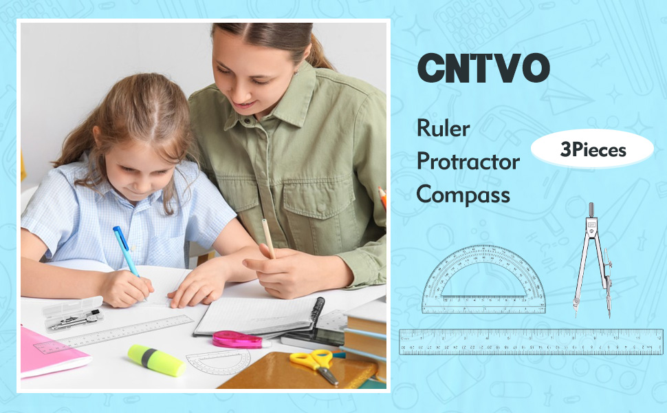 compass, protractor, 12 inch ruler