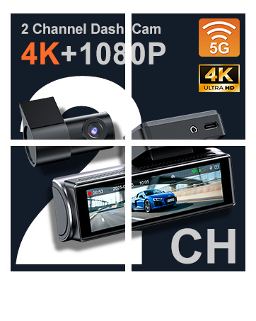 4K Dash Cam Front Rear:Dual Dash Camera for Car, 5GHz/2.4GHz Wi-Fi GPS Dashcam with Loop Recording 2...