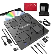 GODBPNYMU 8-in-1 External CD DVD Drive for Laptop with 2 USB-A and 2 Type-C Ports, CD Burner and ...