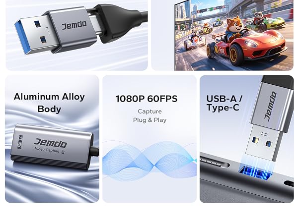 JEMDO 4K HDMI Capture Card 1080P 60FPS Video USB3.0