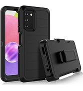 Njjex Rugged Case for Samsung Galaxy A03S, with Belt Clip Holster, Built-in Screen Protector, Hea...