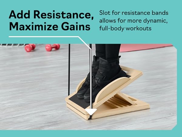Slant board for exercise with resistance bands for strength and full body training