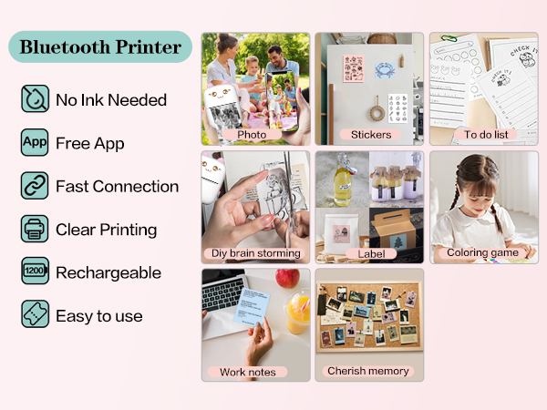 No Ink Needed Free App Fast Connection Clear Printing Rechargeable Easy to use